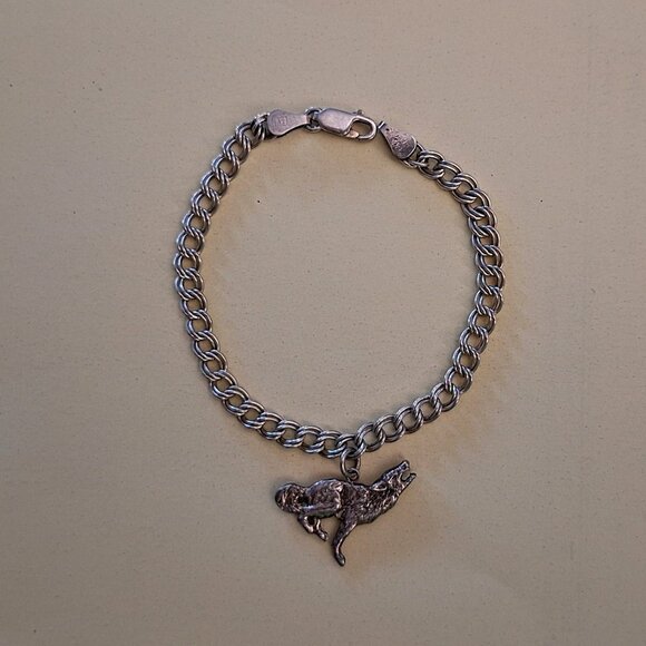 925 Sterling 7” Double Link Curb Chain w/Twilight Themed Wolf Charm Italy - Picture 1 of 6